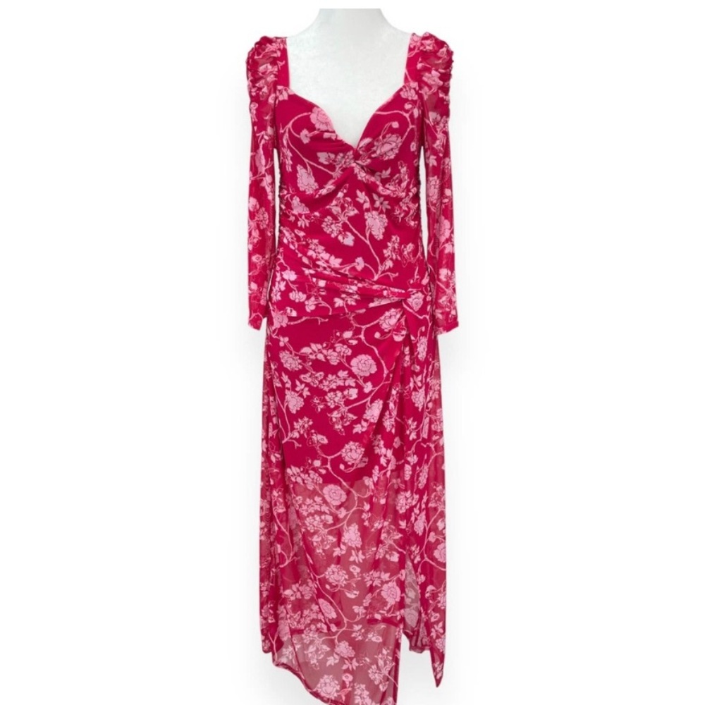 House of Harlow 1960 red pink floral maxi dress revolve ruched sweetheart